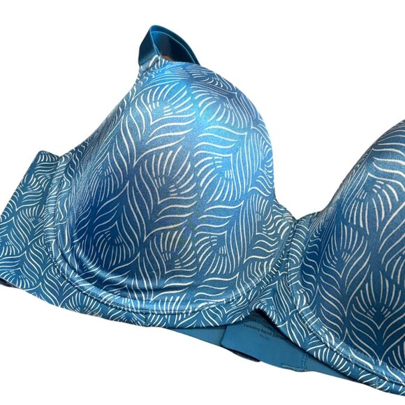 Soma 42DD Vanishing Back Balconet Bra Blue Leaf Print Nylon/Spandex Comfortable - Picture 2 of 4
